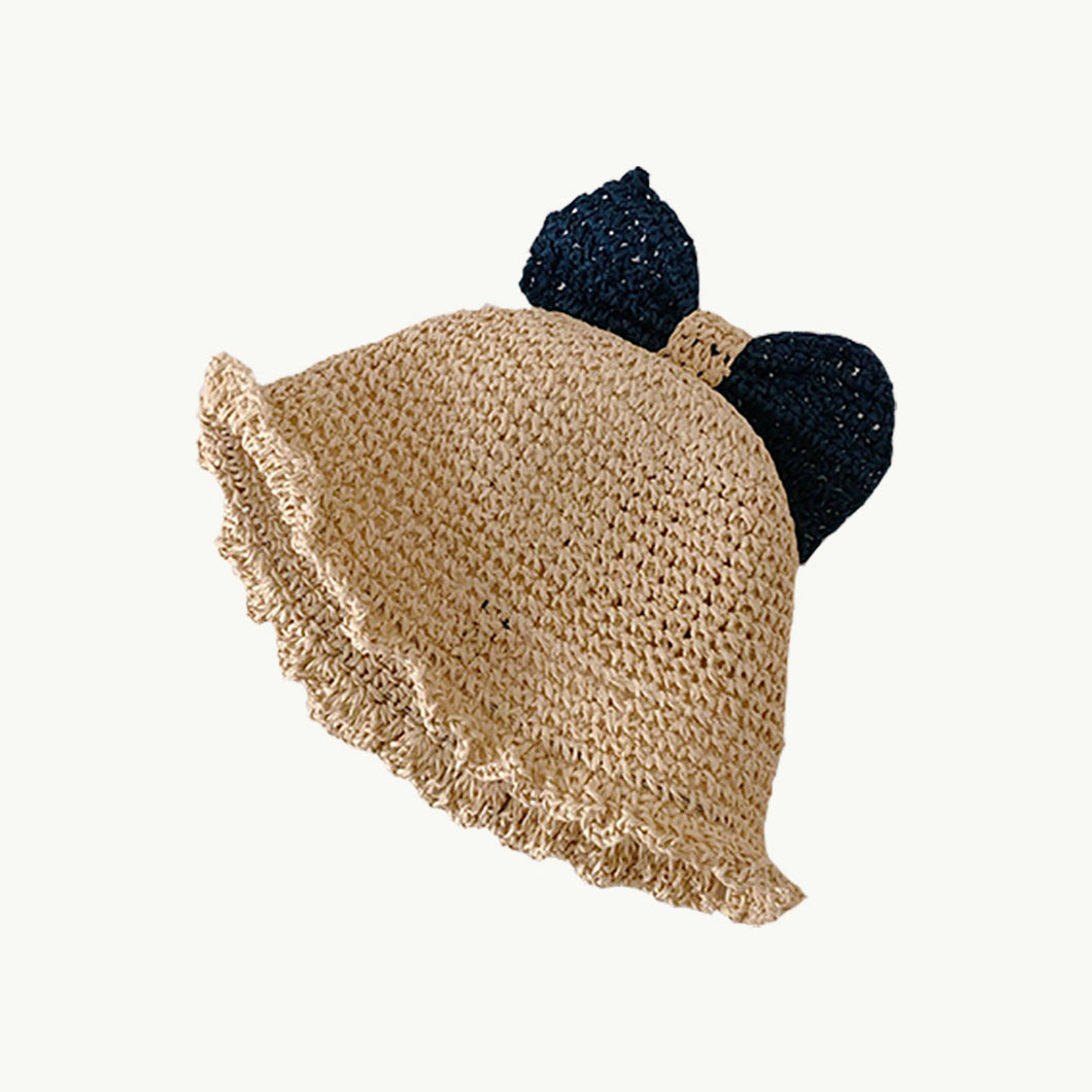 Kids Bow Straw Sun Hat- Beige