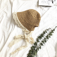 Load image into Gallery viewer, Kids Lace Strap Straw Sun Hat - Khaki
