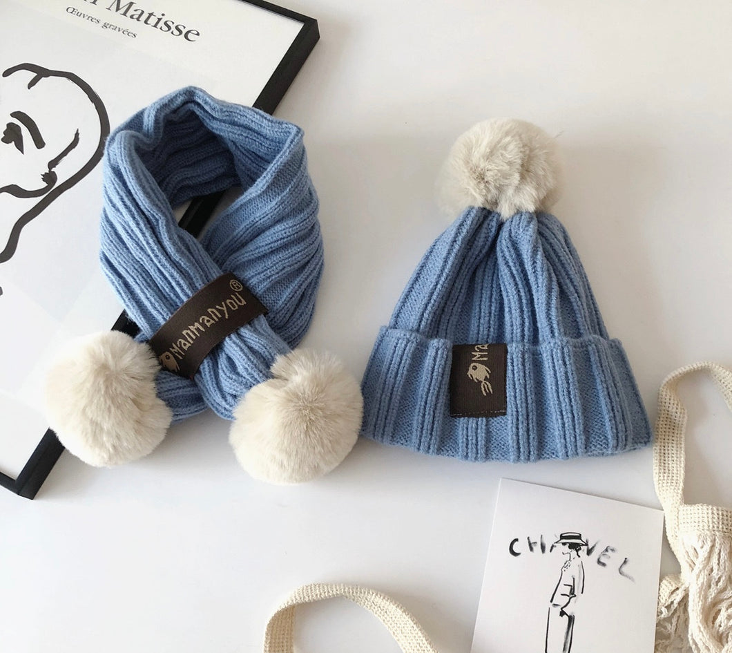 Rib Beanie&Scarf Set - Ocean