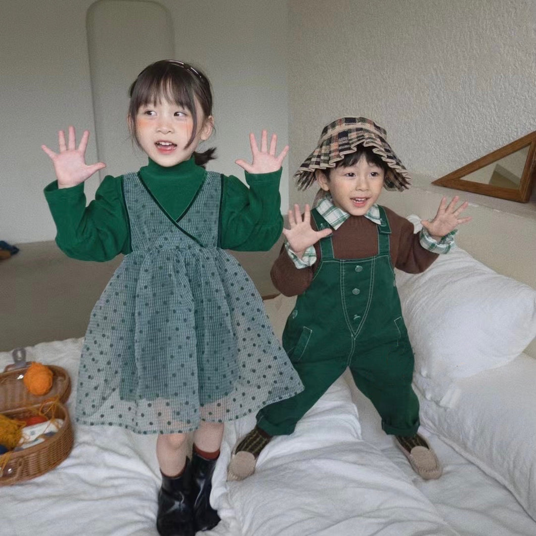 Puff Sleeves Tutu Dress - Dark Green