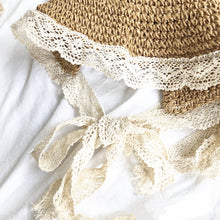 Load image into Gallery viewer, Kids Lace Strap Straw Sun Hat - Khaki
