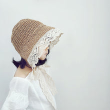 Load image into Gallery viewer, Kids Lace Strap Straw Sun Hat - Khaki

